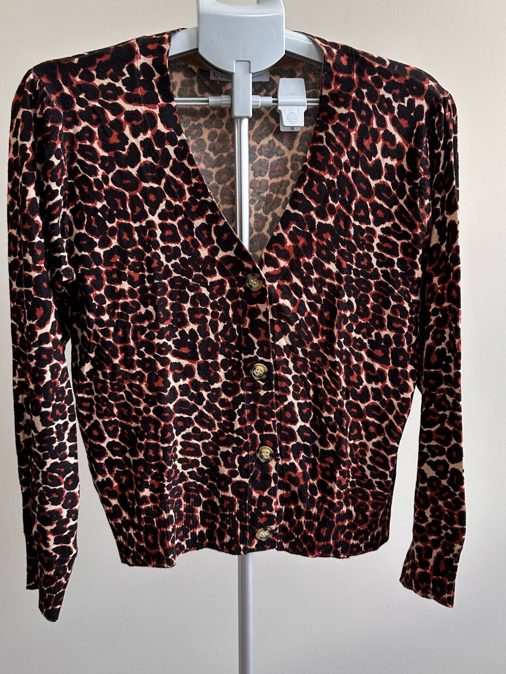 Leopard Print V-Neck Button Front Cardigan - Black & Pink